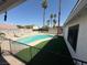 Inviting backyard pool with lush artificial grass and a backdrop of swaying palm trees, perfect for relaxation at , Las Vegas, NV 89110