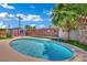 Backyard oasis features sparkling pool, lush landscaping and a serene seating area at 4419 Lorna Pl, Las Vegas, NV 89107