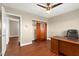 Bedroom with wood floors, ceiling fan, and a closet at 6612 Elton Ave, Las Vegas, NV 89107