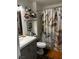 Bathroom featuring a marbled shower curtain, updated vanity, and contemporary decor at 682 Corte Madera Ave, Henderson, NV 89015