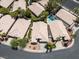 Aerial view of a single-story home with a tile roof, desert landscaping, and a pool at 110 Eagleview Ct, Henderson, NV 89074