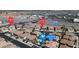 Aerial view of neighborhood near highway with community pool and local thoroughfares at 1346 Crystal Hill Ln # 3, Henderson, NV 89012