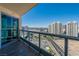 This private balcony provides clear views of the cityscape and the nearby city streets and buildings at 222 Karen Ave # 2804, Las Vegas, NV 89109