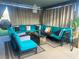 Inviting covered patio area with comfortable seating and a decorative chandelier at 444 Viewmont Dr, Henderson, NV 89015