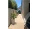 Outdoor walkway leading to a backyard, featuring potted palm trees along the path and desert landscaping at 444 Viewmont Dr, Henderson, NV 89015