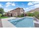 Home exterior showcasing the backyard oasis with a modern swimming pool and desert landscape at 5542 Oak Bend Dr, Las Vegas, NV 89135