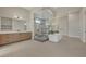 Primary bathroom with a glass enclosed shower and double sink vanity at 6075 Dapple Gray Rd, Las Vegas, NV 89149