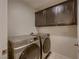 Convenient laundry room featuring modern appliances and overhead cabinets at 672 Solitude Point Ave, Henderson, NV 89012