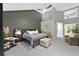 Main bedroom featuring vaulted ceilings, gray carpeting, gray walls and view of other rooms in the home at 8370 Plum Creek Ct, Las Vegas, NV 89113