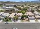 Community view featuring homes with mature trees and well-kept lawns against a mountain backdrop at 981 Leadville Meadows Dr, Henderson, NV 89052