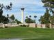 View of the community with lush landscaping and a view of the Stratosphere at 1006 Bel Air Cir, Las Vegas, NV 89109