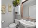 A compact half bathroom features a modern sink, toilet, and stylish wall decor at 106 Basketflower Ct, Las Vegas, NV 89183