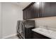 The laundry room features a modern stainless washer and dryer and overhead cabinets at 11280 Granite Ridge Dr # 1009, Las Vegas, NV 89135