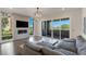 Spacious living room with a modern fireplace, large windows, and a comfortable gray couch at 11280 Granite Ridge Dr # 1009, Las Vegas, NV 89135