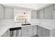 Well-lit kitchen featuring modern appliances, gray cabinetry, and breakfast bar at 3622 Covewick Dr, North Las Vegas, NV 89032