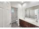 Bathroom with double sink vanity and separate toilet and shower at 3829 N Mayfield Ranch Rd, Pahrump, NV 89060