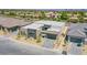 Aerial view of modern home design showcasing a flat roof and private driveway at 4750 Outlook Peak St, Las Vegas, NV 89135