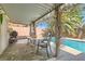Covered patio with dining table, chairs, and a view of the pool and backyard at 5368 Regal Ave, Las Vegas, NV 89146