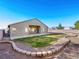 Well-maintained backyard with a lush green lawn and beautifully arranged stone border for a serene outdoor space at 6360 Bullring Ln, Las Vegas, NV 89130