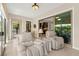 Bright sunroom features tile flooring, comfortable seating, and views of the pool at 6810 Silver Crescent St, Las Vegas, NV 89148