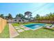 This backyard showcases a pool with ample seating and lounge chairs for relaxation and entertainment at 1411 Norman Ave, Las Vegas, NV 89104