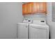 Convenient laundry room equipped with washer, dryer, and overhead storage at 7120 Bear Paw Creek St # 101, Las Vegas, NV 89149