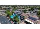 Aerial view showcasing a backyard with a pool, gazebo, and solar panels on the roof at 7137 Eyebright St, Las Vegas, NV 89131