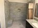 This renovated main bathroom features a seat, shower niche, and gorgeous shower tile at 9000 Las Vegas Blvd # 1142, Las Vegas, NV 89123