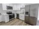 A modern kitchen featuring stainless steel appliances, marble countertops, and white cabinetry at 2711 Sesame Dr, Las Vegas, NV 89142