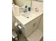 Cozy bathroom featuring white cabinetry, quartz countertops, stylish fixtures, and modern design at 3447 Sw Covilha Ln, Henderson, NV 89044