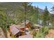 Drone shot of home featuring private backyard with mature trees and multiple outbuildings at 3935 White Fir Way, Mount Charleston, NV 89124