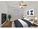 Cozy bedroom with ceiling fan, and large window at 5517 Meridian Rain St, North Las Vegas, NV 89031