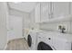 Functional laundry room with washer, dryer, sink, and ample cabinet space for storage at 600 Baysville Ct, Las Vegas, NV 89144