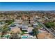 Expansive aerial view of a desert community featuring mature landscaping and stunning skyline views at 7736 Tioga Ridge Ct, Las Vegas, NV 89117
