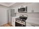 Modern kitchen features stainless steel appliances, white cabinets, and white countertops at 8412 Mulcahy Ave, Las Vegas, NV 89145