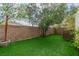 Fenced backyard with a tree, manicured lawn, and plenty of space at 10987 Santorini Dr, Las Vegas, NV 89141