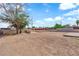 Large, empty backyard space with mature trees and a concrete patio, ready for landscaping and outdoor activities at 3509 Navajo Way, Las Vegas, NV 89108