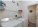 Functional laundry room with modern washer and dryer and shelving for storage at 6170 E Sahara Ave # 1076, Las Vegas, NV 89142