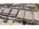 Aerial view of the home and neighborhood featuring a backyard pool at 9288 Valley Betica Ave, Las Vegas, NV 89148