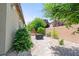 Beautifully landscaped backyard with manicured landscaping, brick pavers, and private setting at 9288 Valley Betica Ave, Las Vegas, NV 89148