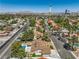 Captivating aerial view showcasing the property's location within the city, close to local attractions and amenities at 2504 La Solana Way, Las Vegas, NV 89102