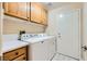 Functional laundry room with ample cabinet space, modern appliances, and convenient countertop for folding at 3640 Snowy Pines St, Las Vegas, NV 89147