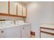 A laundry room with white cabinetry and side-by-side washer and dryer appliances at 445 Intrepid Ct, Boulder City, NV 89005