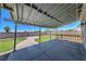 Relax on the covered patio with a concrete floor, overlooking artificial turf and a brick walkway in the backyard at 842 Envoy Cir, Henderson, NV 89002