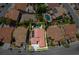 An aerial view with a property line shows the location of the backyard pool and solar panels at , Las Vegas, NV 89113