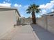 A long, concrete driveway leads to a gated backyard featuring a mature palm tree, offering private parking at 4204 El Jardin Ave, Las Vegas, NV 89102