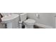 Half bathroom with pedestal sink, toilet, and modern fixtures at 6056 Atlantis Dream Ave, Las Vegas, NV 89139