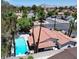 Scenic aerial view showcasing a home with pool and desert landscaping at 349 Esquina Dr, Henderson, NV 89014