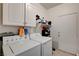Functional laundry room with washer, dryer, and storage cabinets at 7616 Yondering Ave, Las Vegas, NV 89131