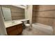 Bathroom with tiled shower-tub combination and single sink vanity at 1081 Overture Dr, Las Vegas, NV 89123